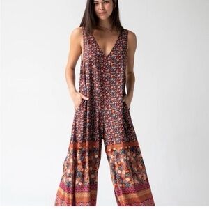 L/XL Natural Life Boho Floral Wide Leg Jumpsuit Romper Ditsy Fall Floral